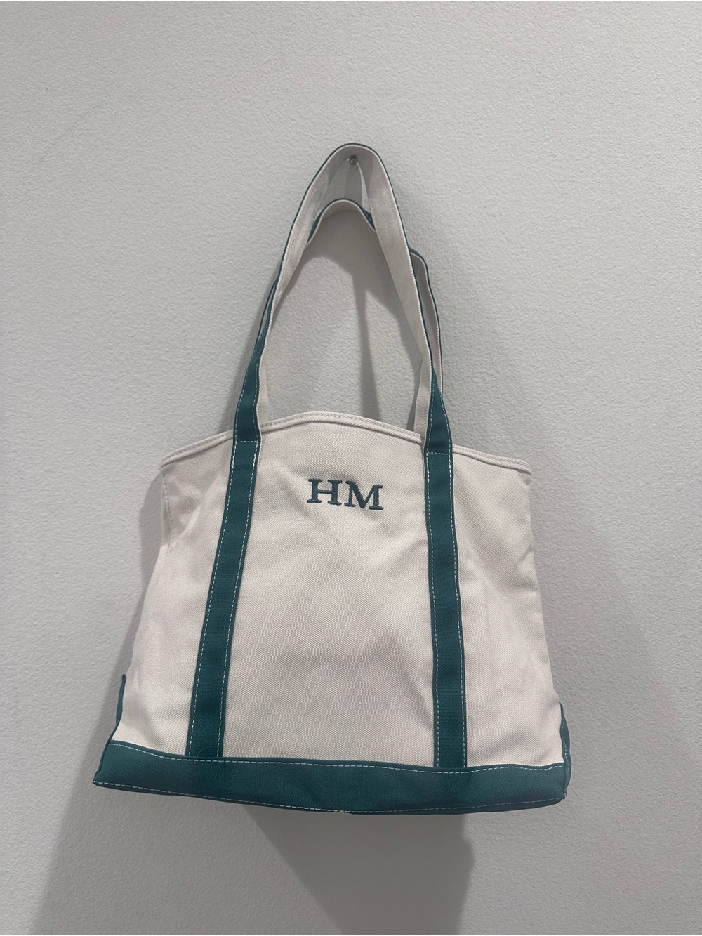 Monogram Canvas Tote with Teal Trim - HM